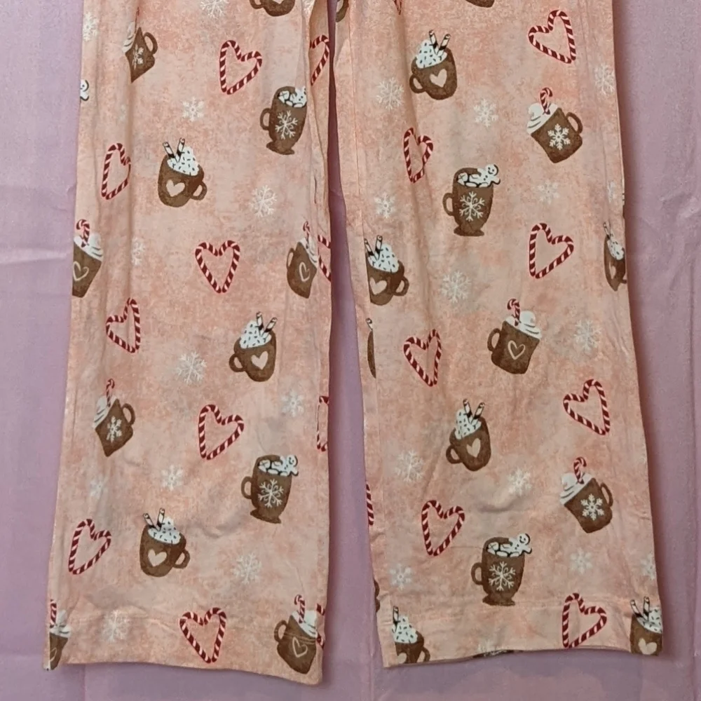 Sleep Sense Pink Candy Canes and Hot Cocoa Pajama Pants with Pockets size Small